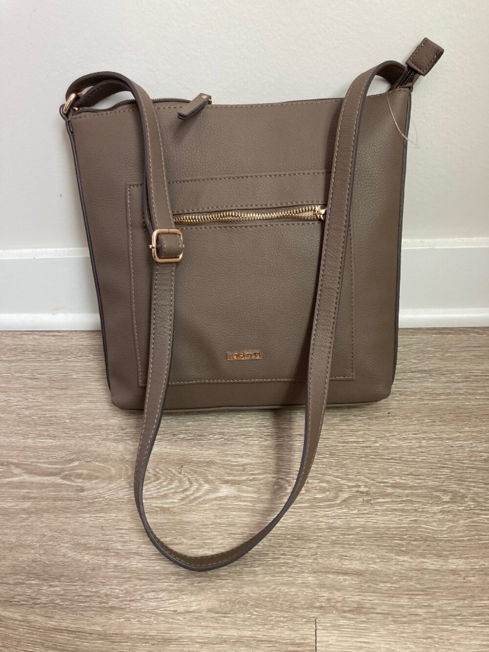 Rosetti Taupe Shoulder Bag With Front Zip Pocket.